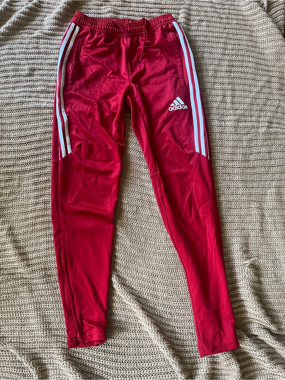 adidas Red Women’s Joggers with White Three-Stripes